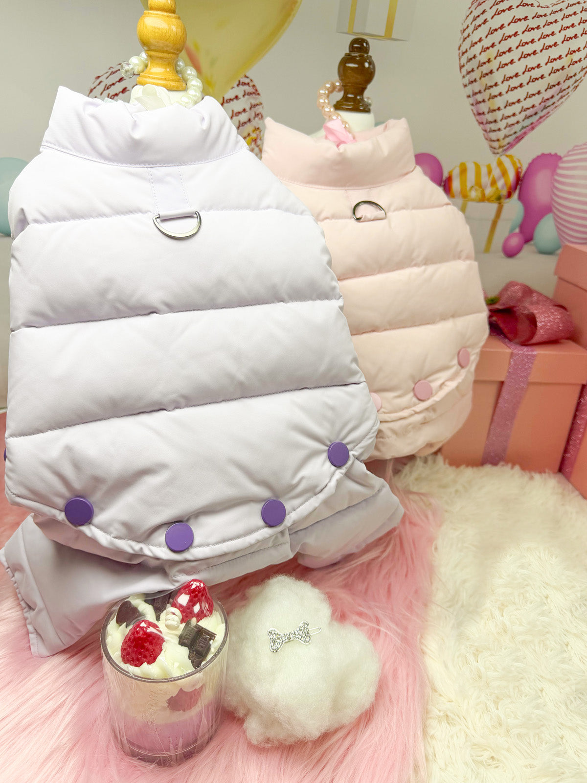 犬用ダウンコート《MKL008A》マカロン｜高品質防寒素材で冬のお出かけに最適｜小型犬・中型犬向け