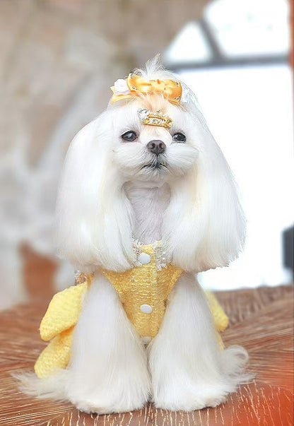 小型犬・中型犬向けの高級感あるピンクプリンセスドレス《NYYL》。クラシカルかつ都会が融合したスタイル